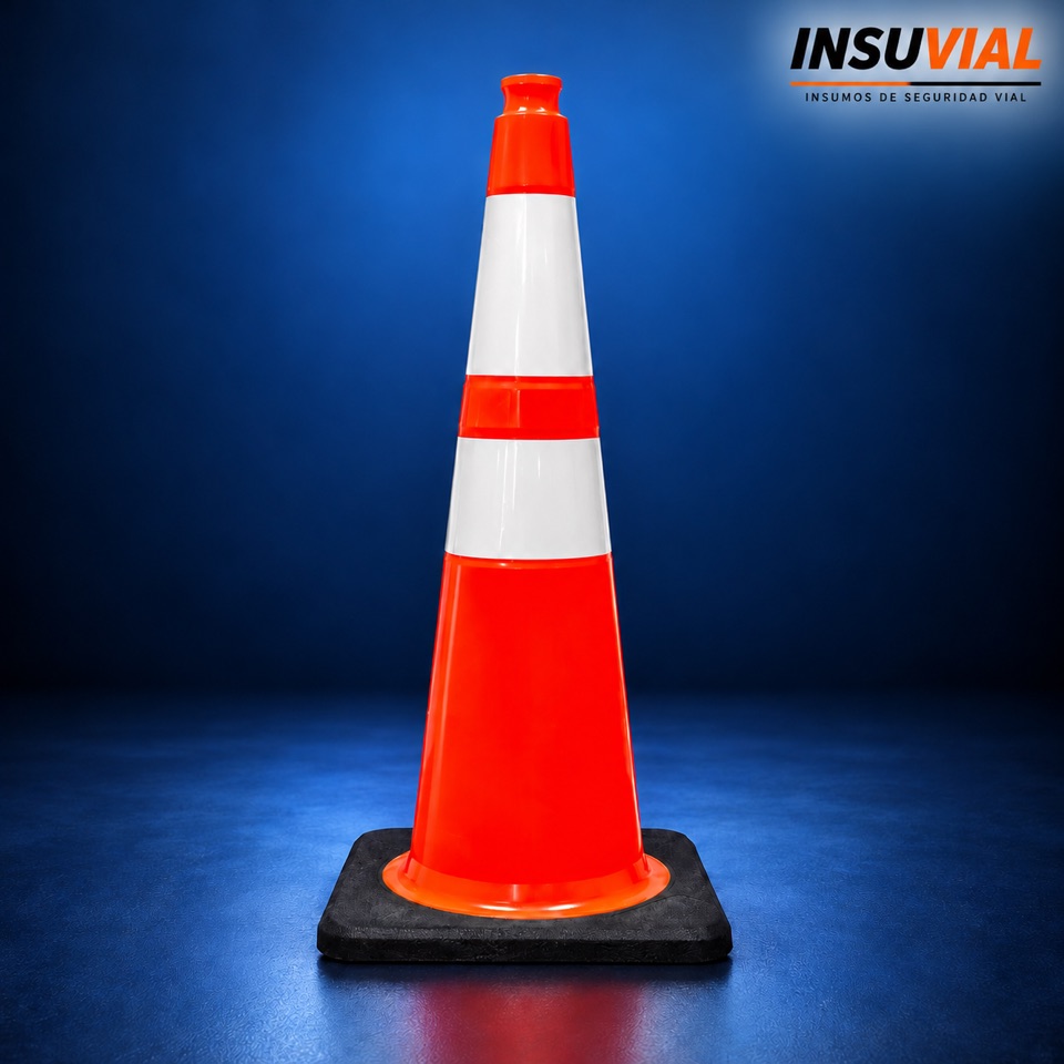 Cono 28" Naranja Base Negra Antiviento Grado Ingeniería